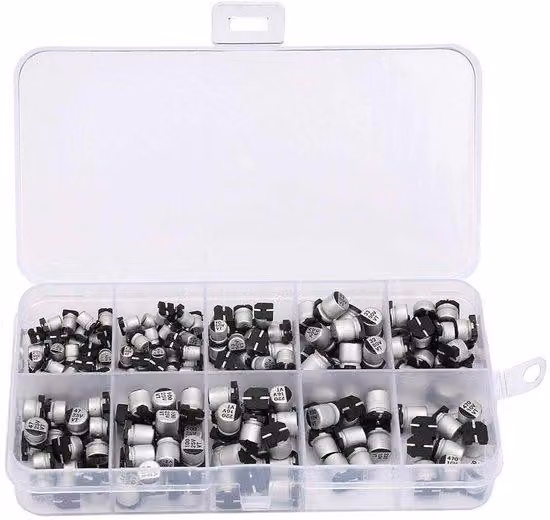Set di condensatori elettrolitici - confezione da 200 pezzi - di dimensioni compatte