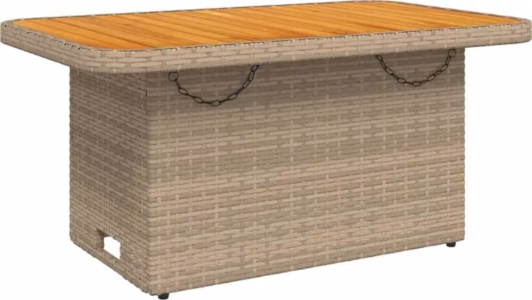 Tavolo da Giardino Beige 90x55x71cm Polyrattan e Legno Acacia