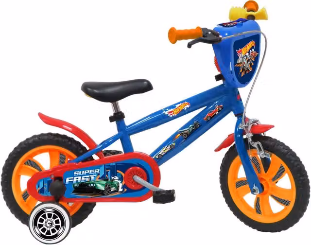 Bicicletta per bambini Hot Wheels 12 pollici con freno caliper e stabilizzatori in acciaio Hi-Ten, blu e rosso – 1