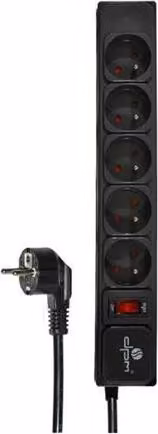 Striscia di protezione con interruttore, 5 prese, nero, 1,5 m
