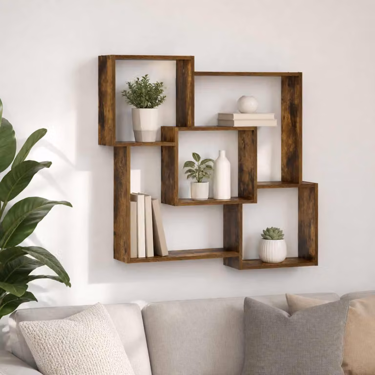 vidaXL Mensola da parete moderna in legno MDF color marrone, L 98 x P 17 x H 91 cm