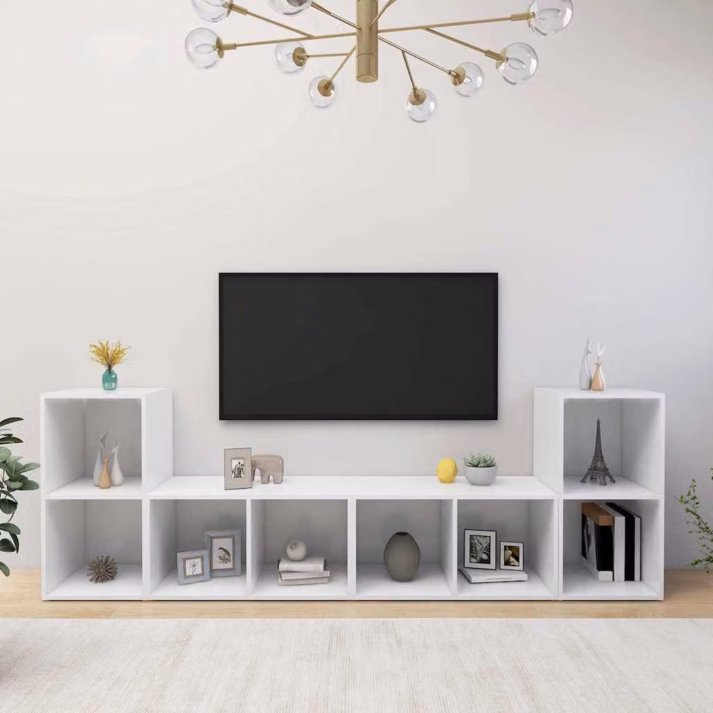 Set di 4 mobili porta TV vidaXL in legno multistrato bianco, L 72 cm x P 35 cm x H 36,5 cm