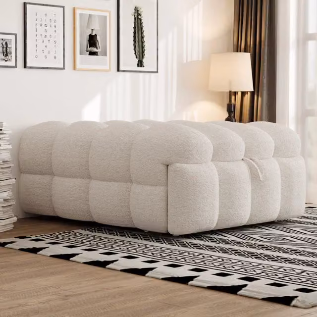 Letto trasformabile 2 in 1 con funzione pouf in Teddy beige