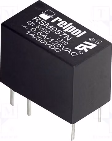 1 relè: bobina elettromagnetica, 5 VDC, 0,5 A / 125 VAC, 1 A, modello RSM957N-0111-85-S005