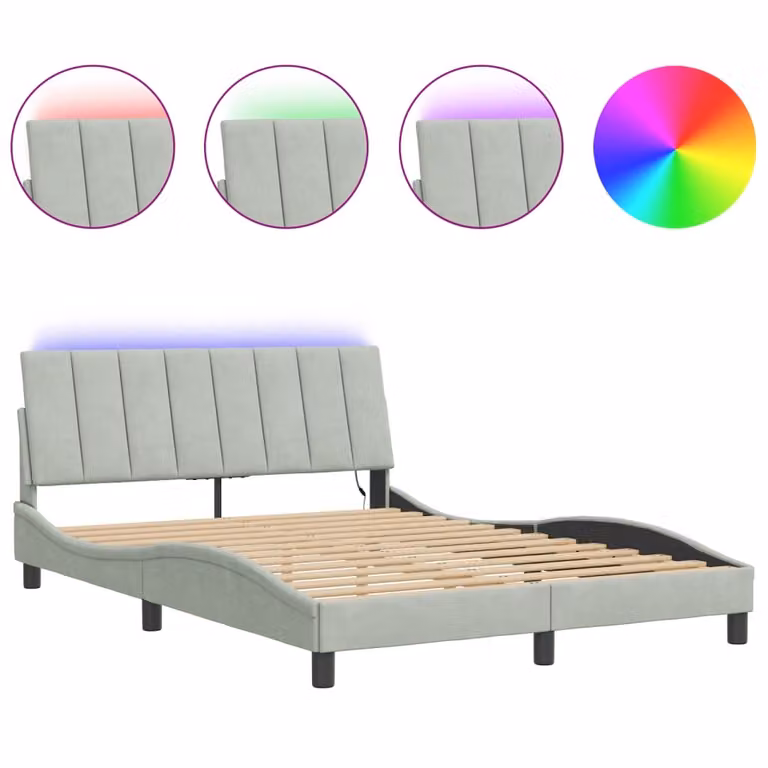 Giroletto con LED senza Materasso Hanko Grigio Chiaro 120x200 cm in Velluto