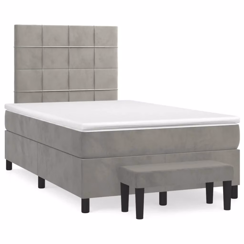 Letto Ibrido con Giroletto a Molle e Materasso vidaXL in Velluto Grigio Chiaro L/P: 120 x 200 cm – 2