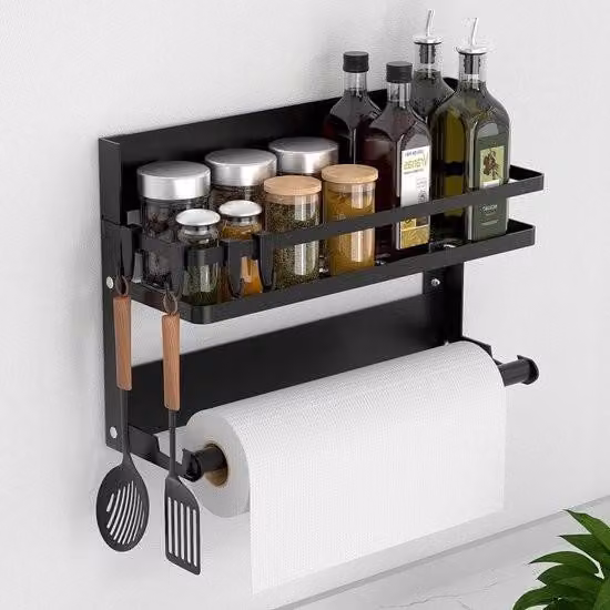 Portaspezie da parete - Portatutto senza forare - 1 pezzo - Nero - Acciaio inox