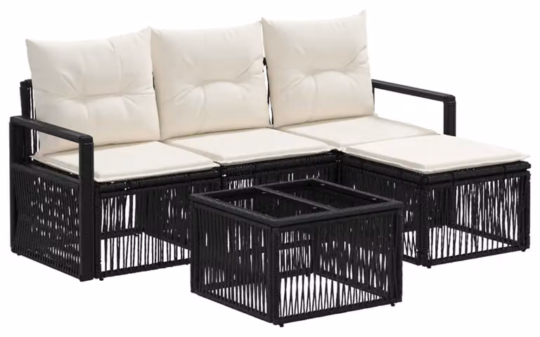 Set Divano da Giardino 5 pcs Nero polyrattan