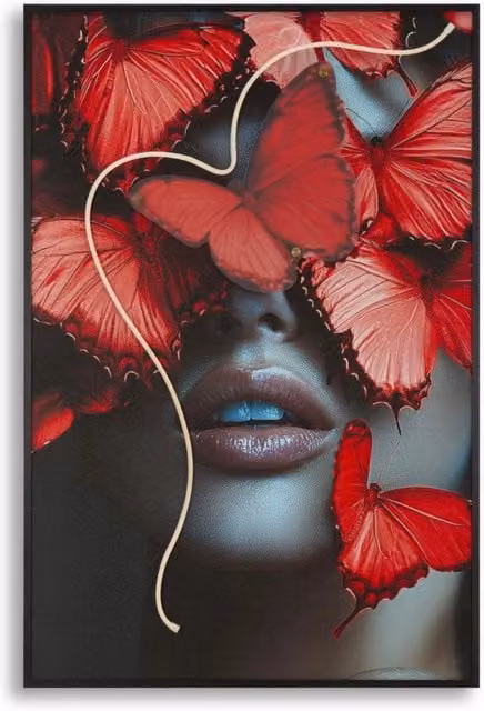 Stampa Artistica con LED e applicazione 3D su Tela Moden Butterflies - Quadro scenografico 60x90 cm