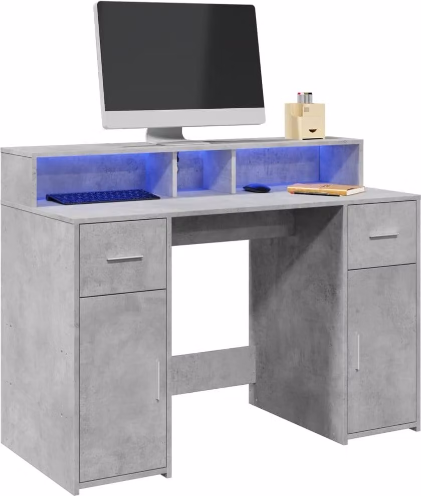 Maison Exclusive - Scrivania con Luci LED Grigio Cemento 120x55x91 cm Multistrato