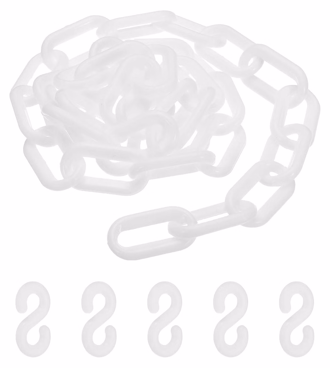 Catena in plastica, 1 metro, bianca, 35 x 4,5 mm, con 5 fibbie a forma di S