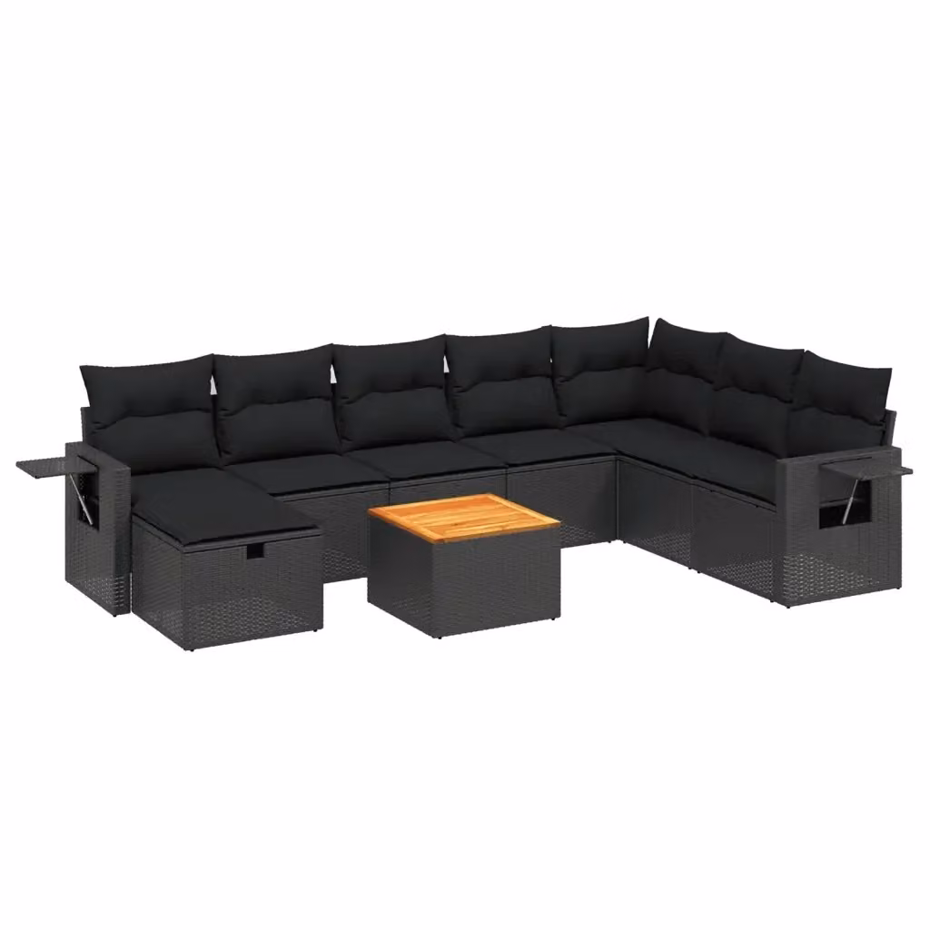 vidaXL Set Divani da Giardino a L 9 Pezzi con Cuscini Neri in Polyrattan e Struttura in Acciaio Verniciato a Polvere – 2