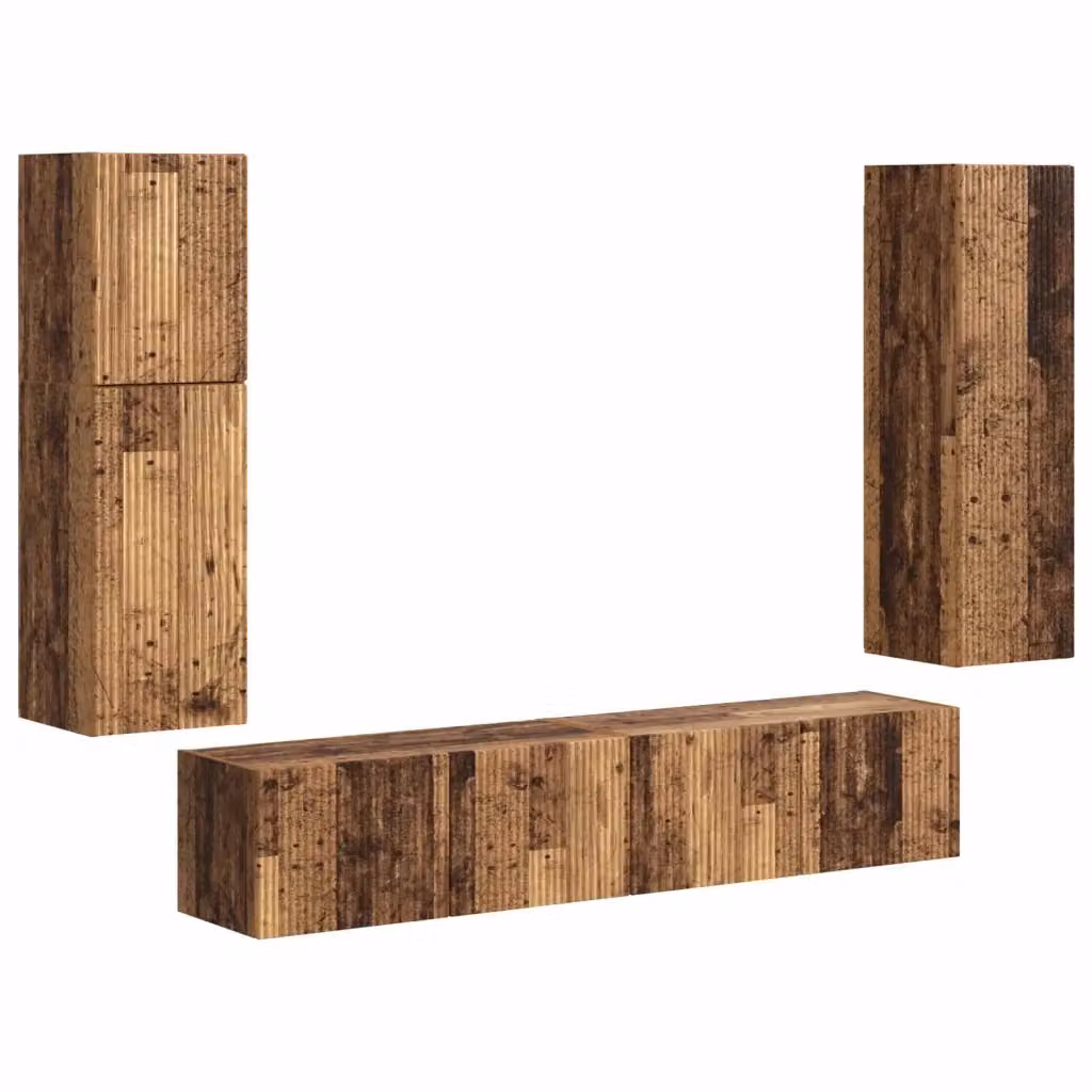 Set mobile TV moderno vidaXL in legno marrone da 4 pezzi con scomparti multimediali – 2