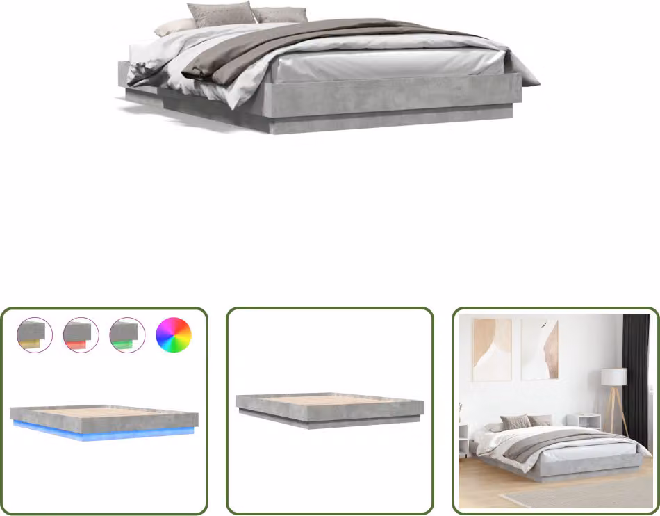 The Living Store Struttura letto con LED in cemento grigio 150x200 cm