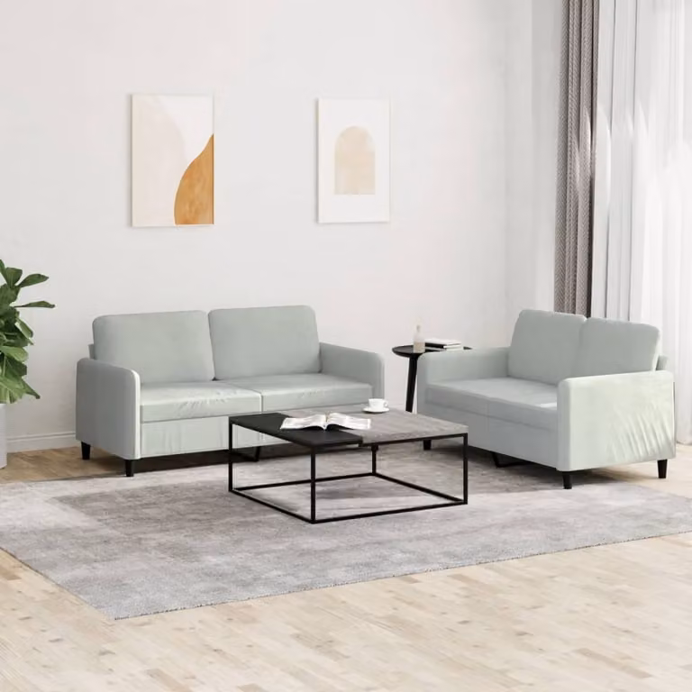 Maison Exclusive - Set divano 2 pezzi in velluto grigio chiaro
