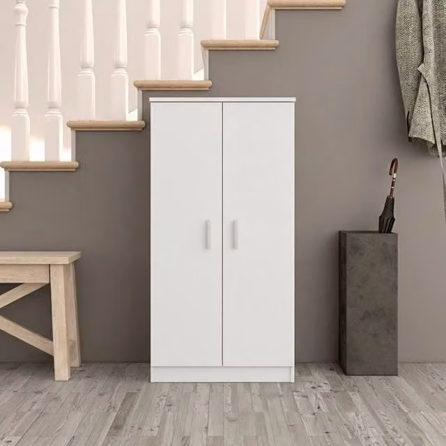 Armadio porta scarpe Taco a 2 ante con ripiani, Bianco e Grigio, L: 108 cm, H: 76 cm, P: 36 cm