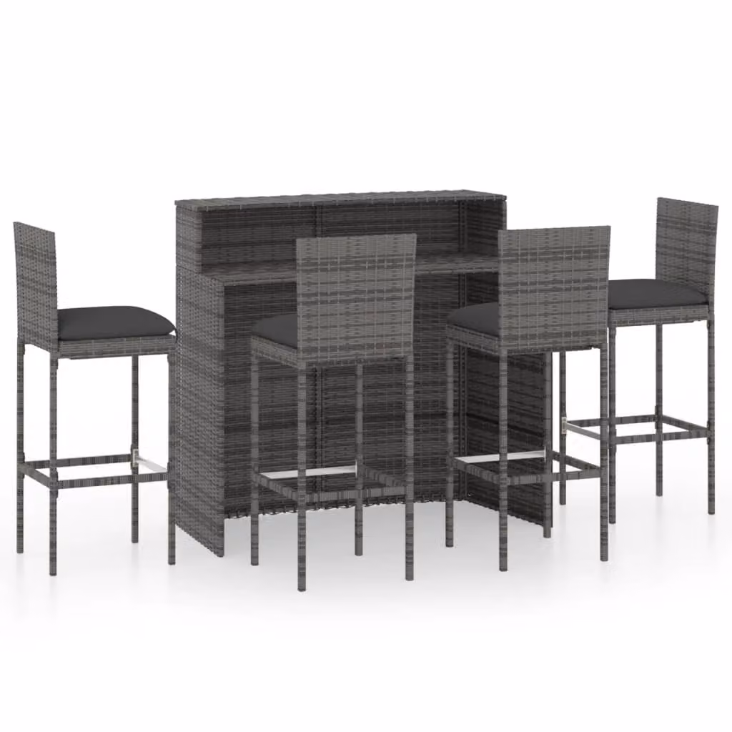 Set Bar da Giardino 5 pz con Cuscini Grigio