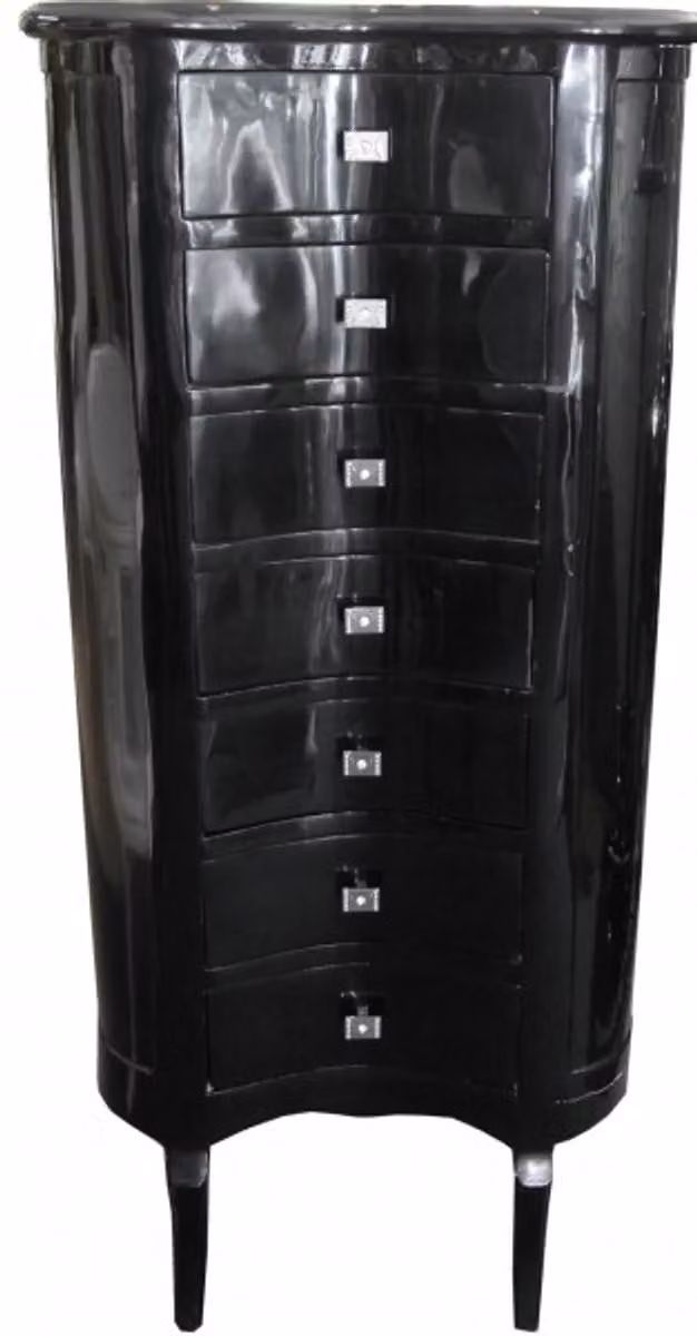 Comò "Barock" della collezione Casa Padrino, forma ovale, colore nero lucido, 7 cassetti, dimensioni 126 x 56 x 34 cm