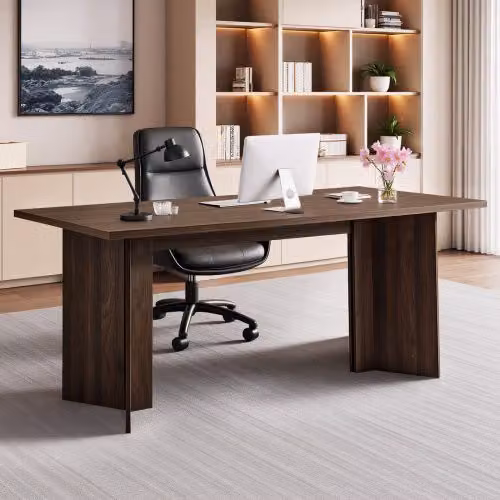Scrivania da Computer Moderna VEVOR in MDF Laminato Marrone con Foro per la Gestione dei Cavi, L: 160 cm, P: 80 cm, H: 76 cm
