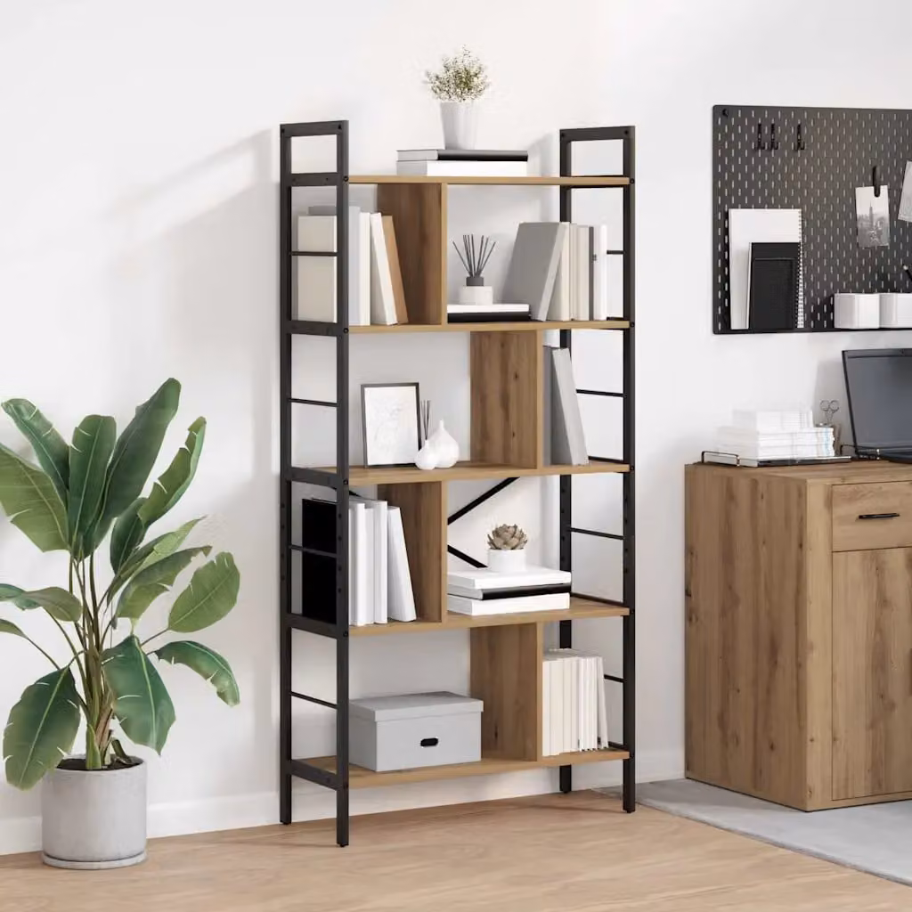 Libreria vidaXL in stile industrial con 9 livelli, colore marrone, in legno e metallo, L 75 cm x P 30 cm x H 156 cm