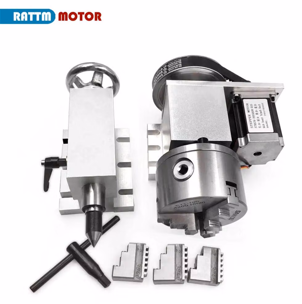 Kit per mandrino rotante CNC con 4 ganasce, rapporto di riduzione 6:1 e altezza centrale di 65 mm