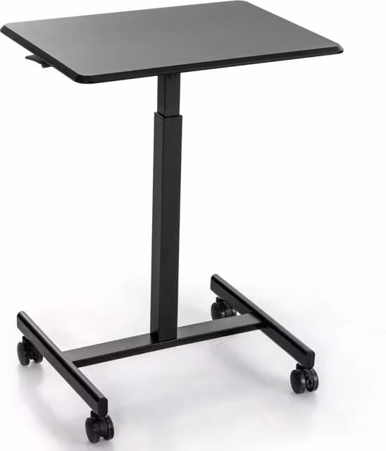 Scrivania da ufficio moderna con altezza regolabile e ruote, tavolo per computer nero in MDF e metallo, portata 80 kg – 1