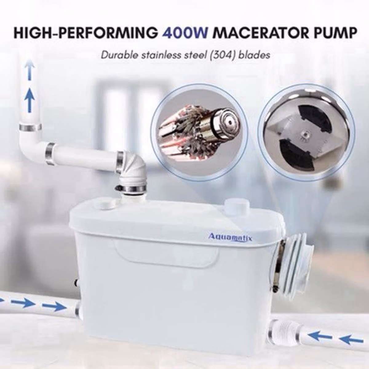 Pompa maceratrice e pompa per acque reflue sanitarie da 400W, con funzionamento estremamente silenzioso, ideale per bagni