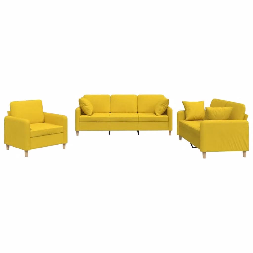 SYFAX™ Set di Divani 3 pz con Cuscini Giallo Chiaro in Tessuto