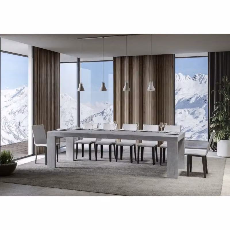 Tavolo allungabile moderno ITAMOBY in finitura cemento grigio con piano in MDF laminato, L: 160-420 cm, P: 90 cm – 2