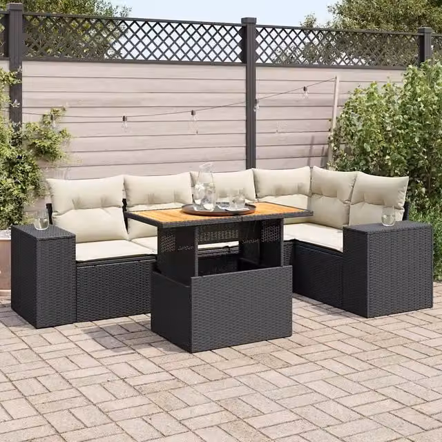 Set Divano da Giardino 6 pz con Cuscini Nero in Polyrattan 3327374