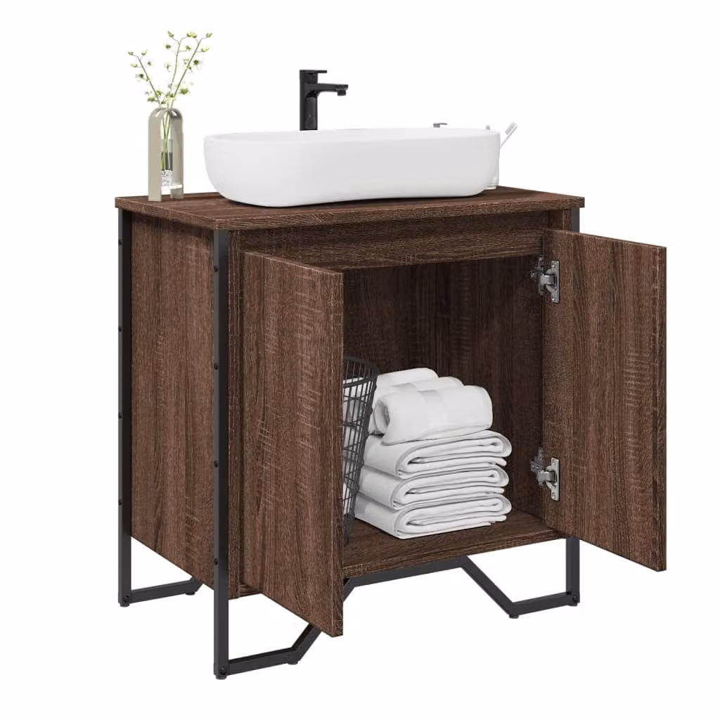Mobile Lavabo da Bagno Moderno vidaXL in Rovere Marrone con Ante a Cerniera e Ripiani Interni L: 60 cm, P: 35 cm, H: 60 cm