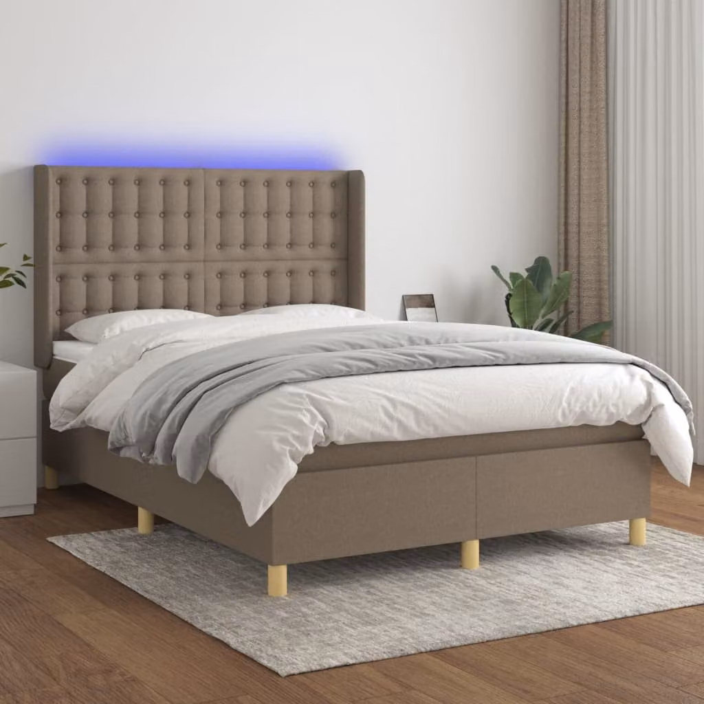 Letto Ibrido vidaXL con Materasso e Illuminazione LED, Colore Tortora, L/P/H: 140 x 200 x 147 cm – 1