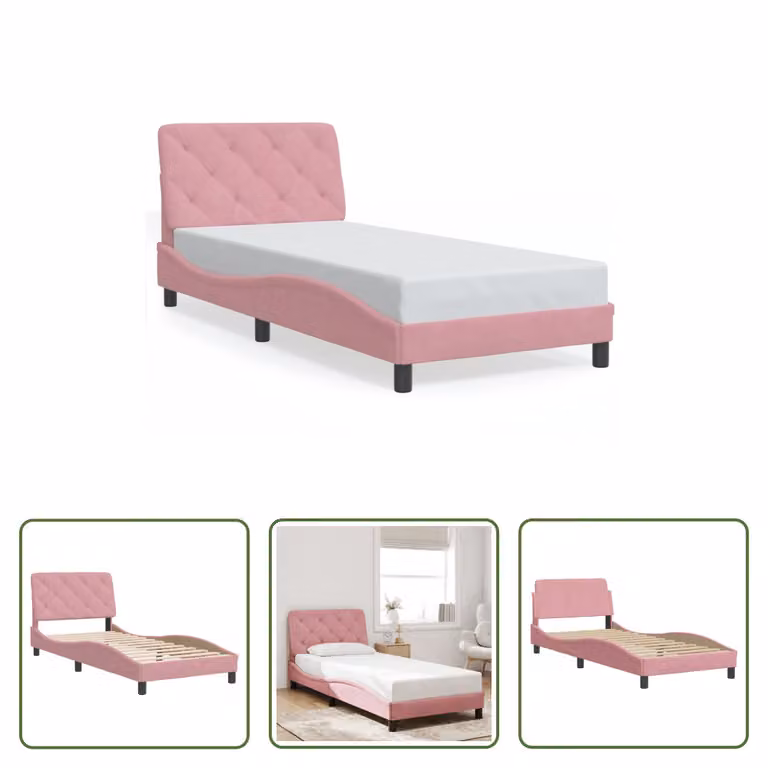 The Living Store Struttura letto con testiera rosa 90x190 cm in velluto