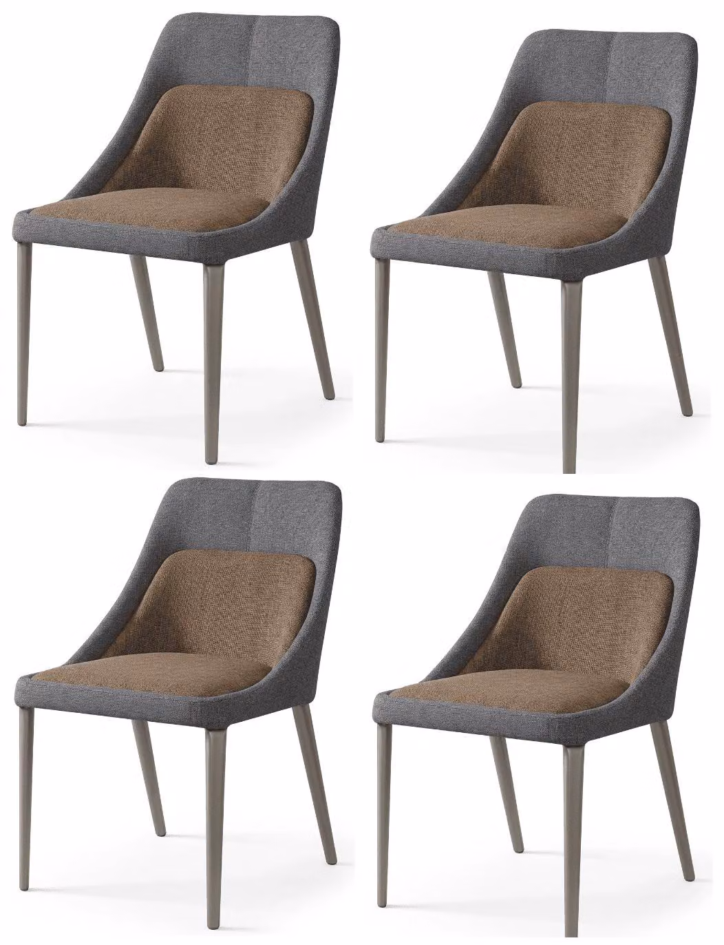 Set di 4 eleganti sedie da pranzo in stile scandinavo, bicolor, con struttura in metallo e seduta in tessuto