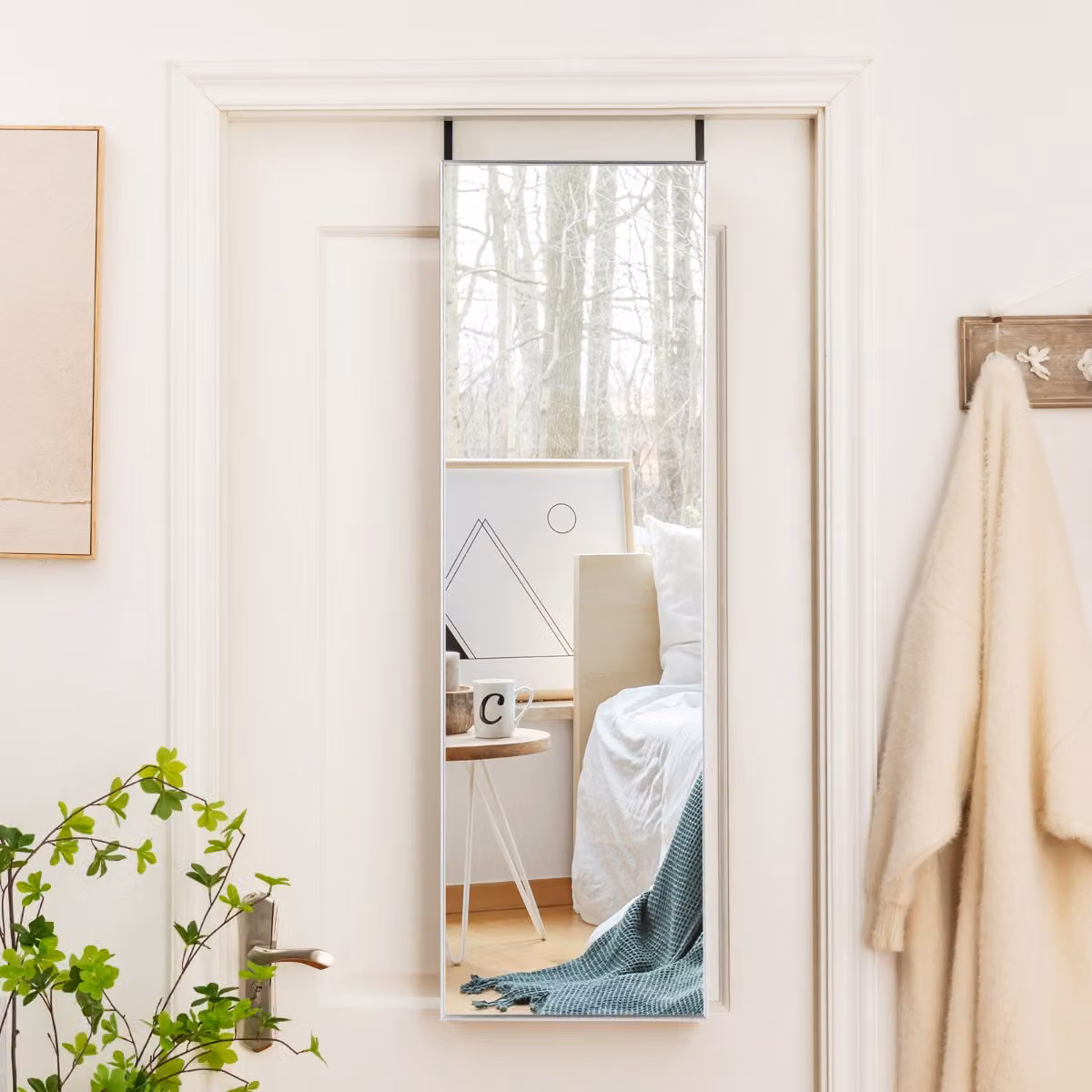 Specchio da parete o da appendere Costway con cornice in alluminio e vetro antigraffio, Argento