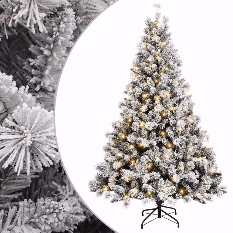 Albero di Natale Artificiale Moderno vidaXL Verde con 150 LED Bianco Caldo e Rami Pieghevoli in PVC e Metallo, Altezza: 120 cm