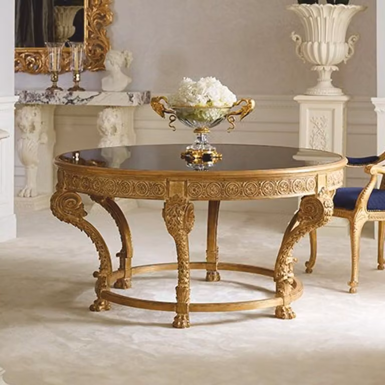 Casa Padrino tavolo da pranzo barocco con piano in vetro colore naturale / nero Ø 142 cm - Italy
