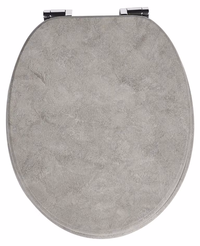 Copriwater - Sedile per WC rotondo - Materiale: legno MDF - Sistema di abbattimento automatico - Universale - Parte anteriore chiusa - Struttura effetto marmo - Capacità di carico: 190 kg