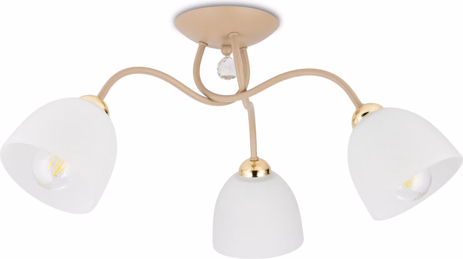 Howhomely | Plafoniera - Tina - 58 Cm - Beige Con accenti dorati - 3 lampadine - Illuminazione domestica elegante