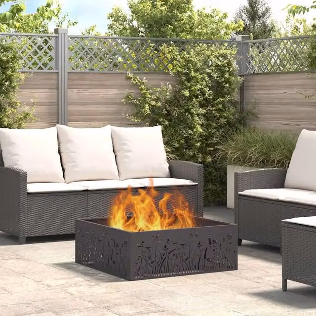 Braciere a Fuoco vidaXL in Acciaio Nero L: 80 cm, P: 80 cm, H: 30 cm – 1