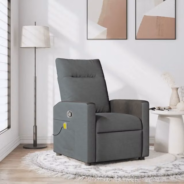 Poltrona relax reclinabile vidaXL in tessuto grigio e nero con braccioli e struttura in legno e metallo