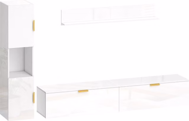 Mobile TV sospeso HOMCOM con ante a ribalta, armadio e mensola a parete per soggiorno, Bianco lucido, 180 cm
