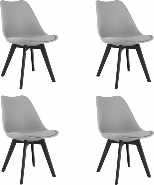 Set di 4 sedie Valora in tessuto e similpelle grigio con gambe in legno di faggio nero per soggiorno e ufficio