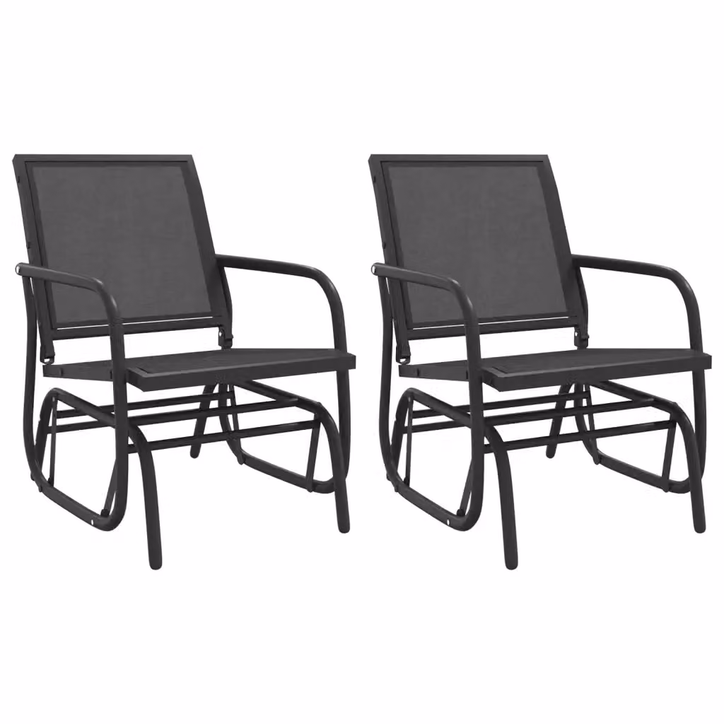 Set di 2 sedie a dondolo da giardino vidaXL in metallo e textilene nero, L: 61 cm, P: 76 cm, H: 87 cm – 2