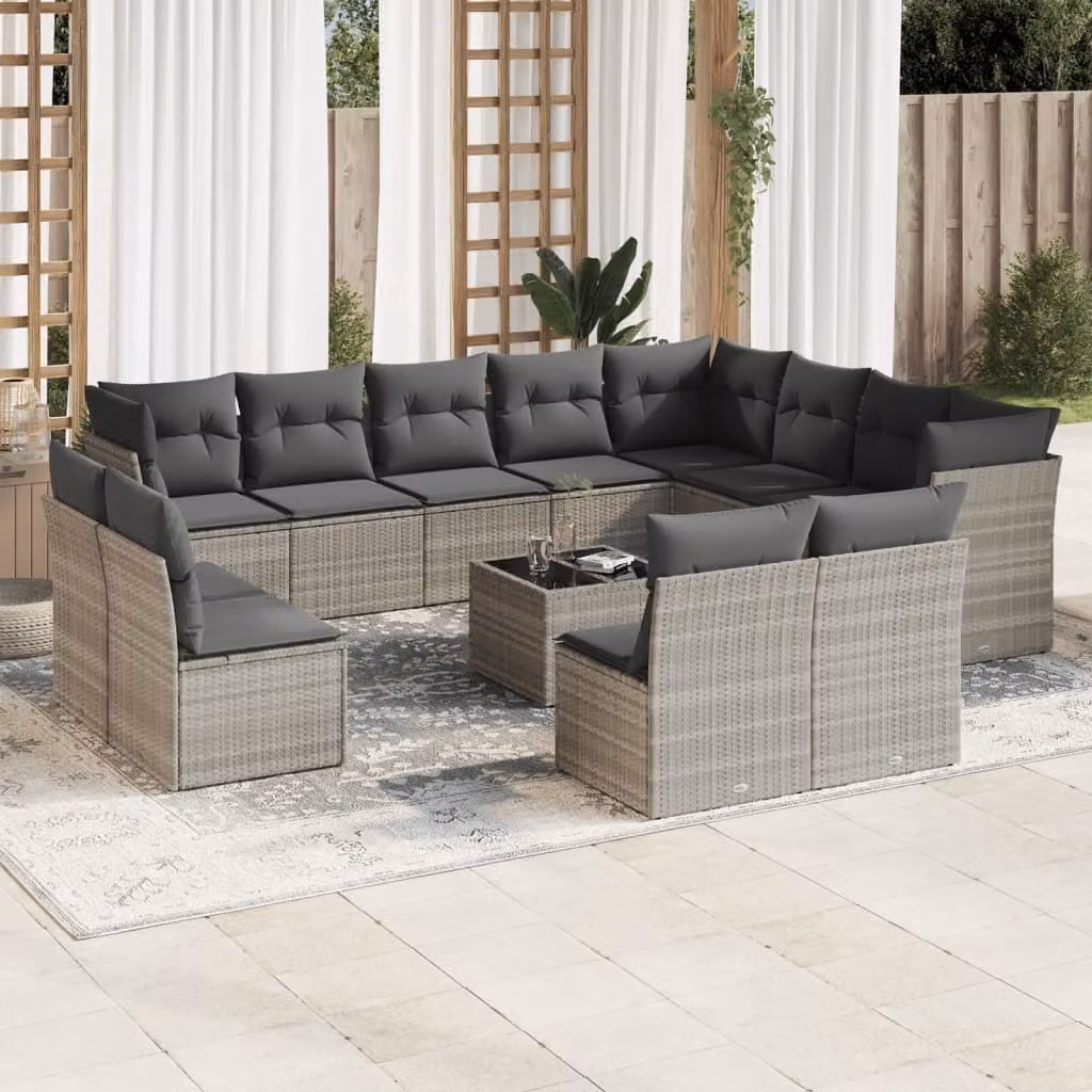 Maison Exclusive - Set da giardino 13 pezzi con cuscini Grigio chiaro Poly Rattan