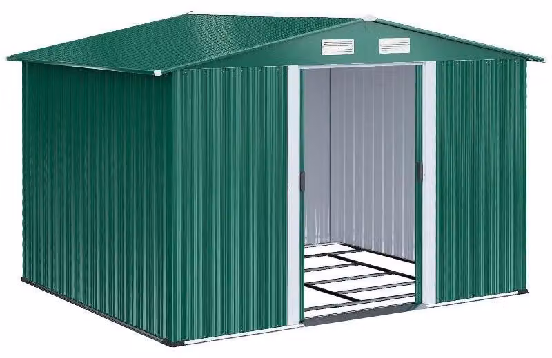 Capanno da giardino - Edificio in metallo, dimensioni 258x206x178 cm - Realizzato in acciaio robusto - Impermeabile - Con telaio a pavimento e porte scorrevoli - Verde scuro