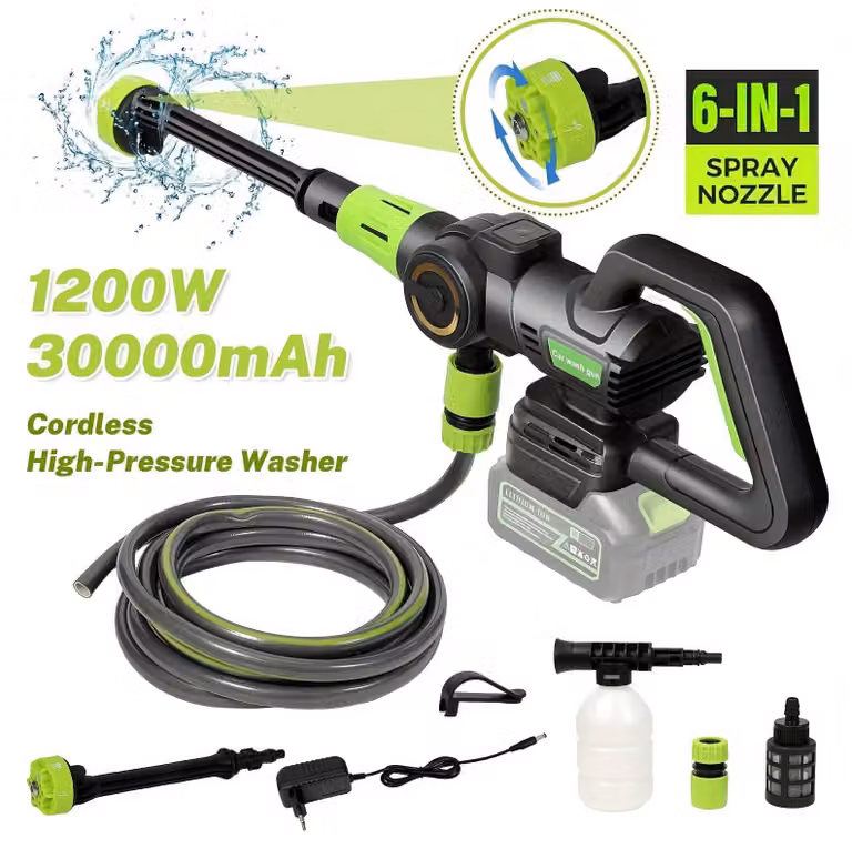 Idropulitrice senza fili con motore brushless da 1200W e pistola multifunzione 6-in-1