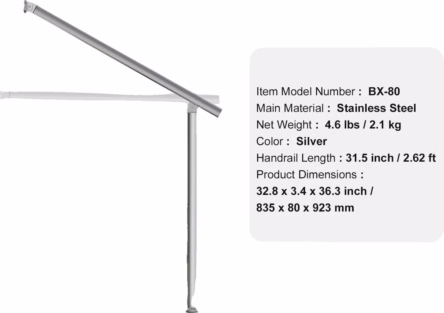 Ringhiera per scale esterne, angolari regolabili, robusto kit di installazione, 80 cm