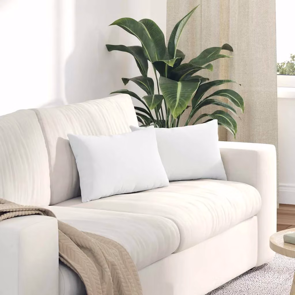 Set di 2 cuscini da divano vidaXL in tessuto bianco con rivestimento rimovibile, L 50 cm x P 30 cm