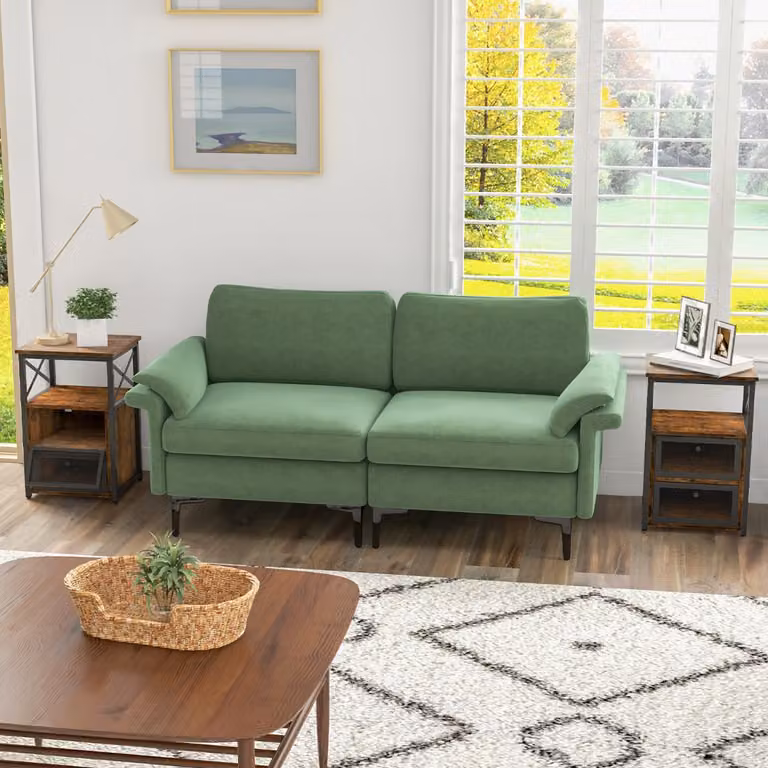 Set di 2 comodini moderni Costway in stile industriale con 2 cassetti e ripiano aperto, tavolini in metallo e legno colore marrone